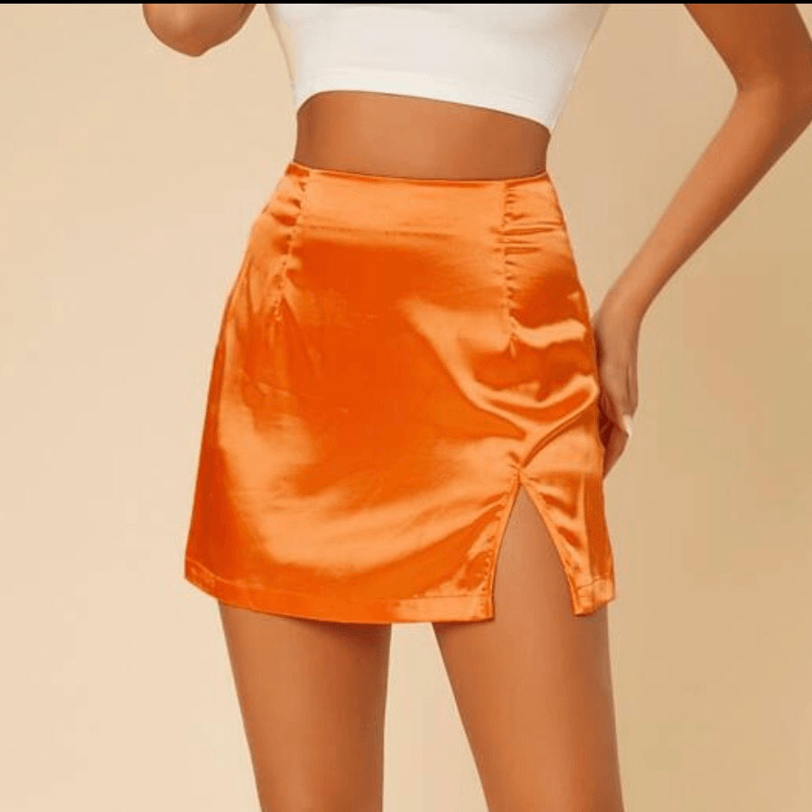 SHEIN Neon Orange Split Hem Solid Mini Skirt size… - image 3