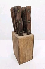 Lifetime Cutlery Old Homestead Steak Knife Set & Block 6 Knives Japan Vintage