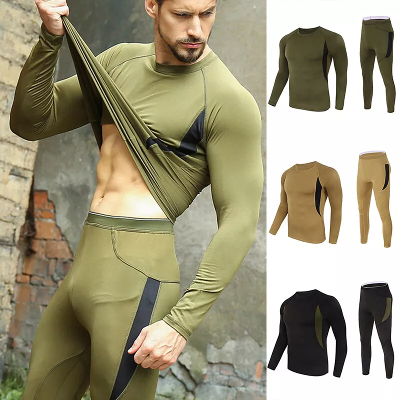 Winter Men Warm Thicken Wool Long Sleeve Thermal Top+Long Johns Pants  Underwear