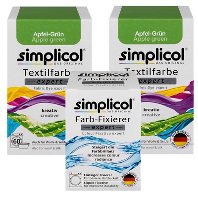 SIMPLICOL Textile Paint EXPERT APPLE GREEN for 600g Fabric 2x Paint and 1x Fixer