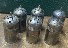 Antique Set of 6 Weidlich Brothers ESNS 18% Silver Plated 3001 Mini Shakers