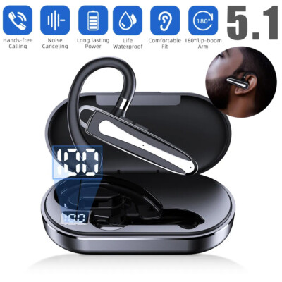 Bluetooth 5.1 Wireless Headset Earpiece Mic Earbud Noise Cancelling Headphone US