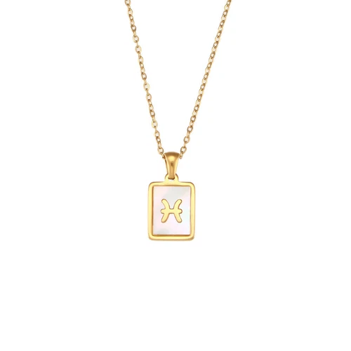 1pc Gold 304 Stainless Steel Twelve Constellations Shell Pendant Necklace - Picture 24 of 35