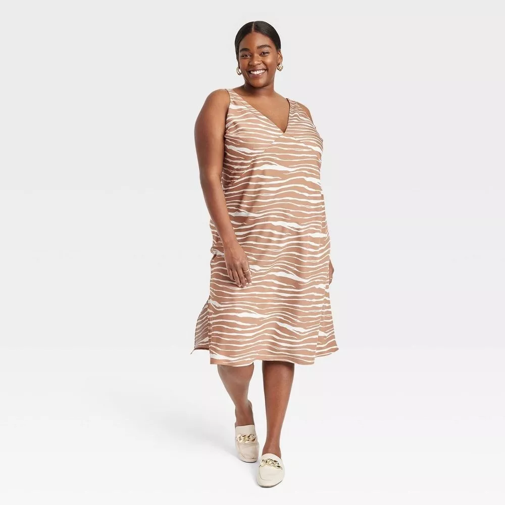 Women's Slip Dress - A New Day Brown Zebra Striped MEDIUM - SPRING