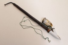 J&auml;gerpfeife Gesteckpfeife Porzellanpfeifenkopf Deckel Jagdmotiv beraucht PIpe