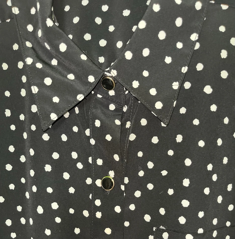 Charter Club Button Up Top Womens Plus Size 3X Black Polka Dot Roll Tab Sleeve - Image 4 of 4