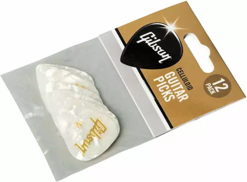 Gibson White Pearl Guitar Picks  Rounded  Shape 12 Pack Genuine Medium