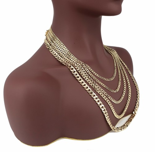Collar de cadena cóncavo cubano 5 mm a 10 mm amarillo chapado en oro 14K - Imagen 4 de 10