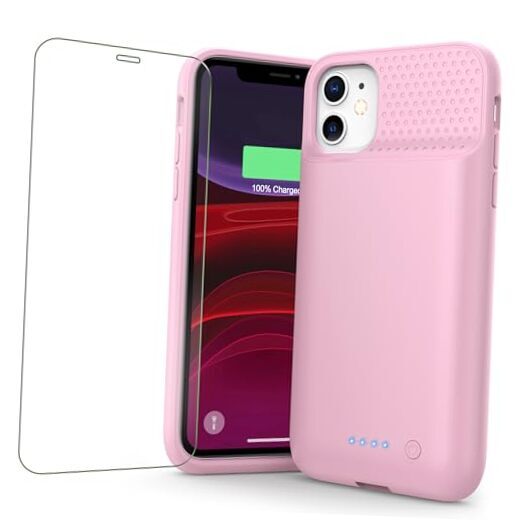 Battery Case for iPhone 11/XR (6.1inch),Upgraded 7500mAh Slim Portable Pink