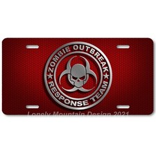 Zombie Outbreak Response Team Gray On Rd Hex Flat Aluminum Novelty License Plate