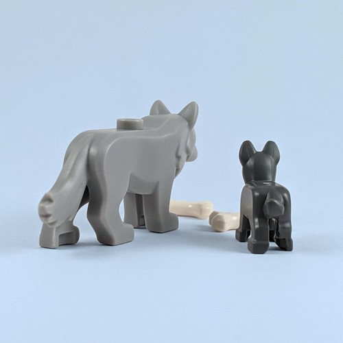 Grau Lego Wolf und Jungtier Minifigur Set mit Knochen-Neu Lego Tiere - Bild 5 von 5