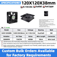 12038 Industrial Cooling Fan 120x120x38mm Dual Ball DC12V/24V/ AC110V/220V 120mm