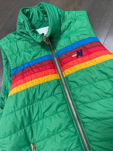 Aviator Nation Green Striped Puffer Vest Medium - Picture 2 of 5