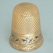 Antique 14 Kt Rose Gold Thimble w/ Black Enameled Band * American * Dated 1876