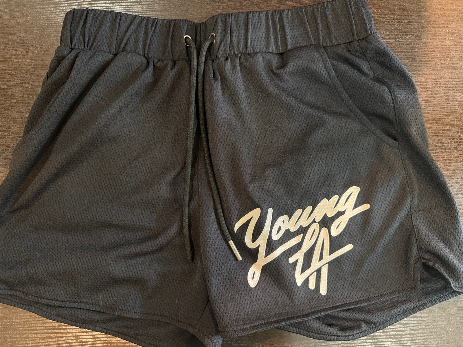 YoungLA 104 Legacy Shorts Black Mens Large Drawstring Workout Gym Active