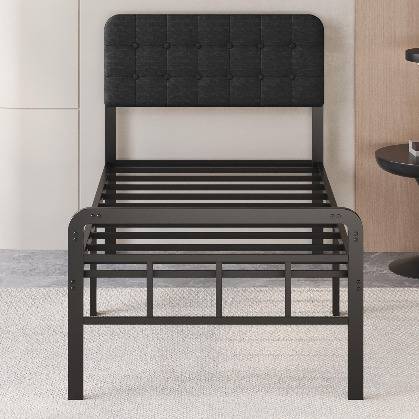 16 Inch Twin XL Bed Frame with Upholstered Headboard & Sturdy Metal Footboard