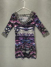 BCBGMAXAZRIA Dress Women Medium Purple Blue Black Snake Print Stretch Bodycon