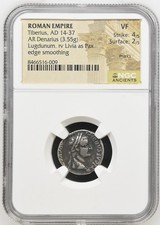 Roman Empire - Tiberius - AD 14-37 - Silver Denarius - NGC VF - RIC: 30