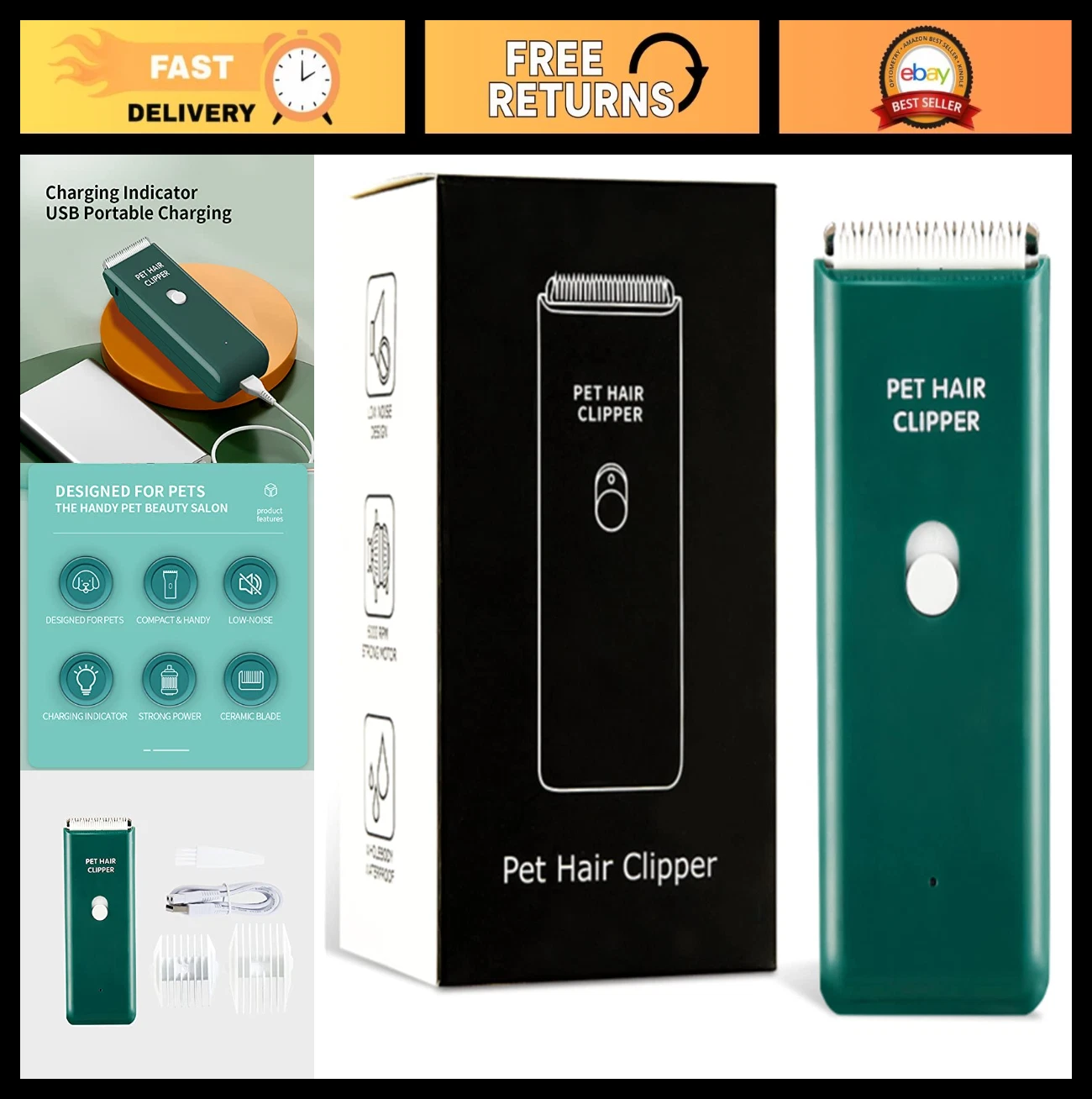 Portable Waterproof Pet Grooming Clipper - USB Rechargeable, Low Noise Trimmer f