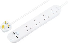 Masterplug 4 Gang Extension Lead With 2 x USB & 1m Cable 13 amp UK