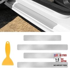 4PCS Carbon Door Sills Protector with Scraper, 3D Anti-Scratch Door 3D White