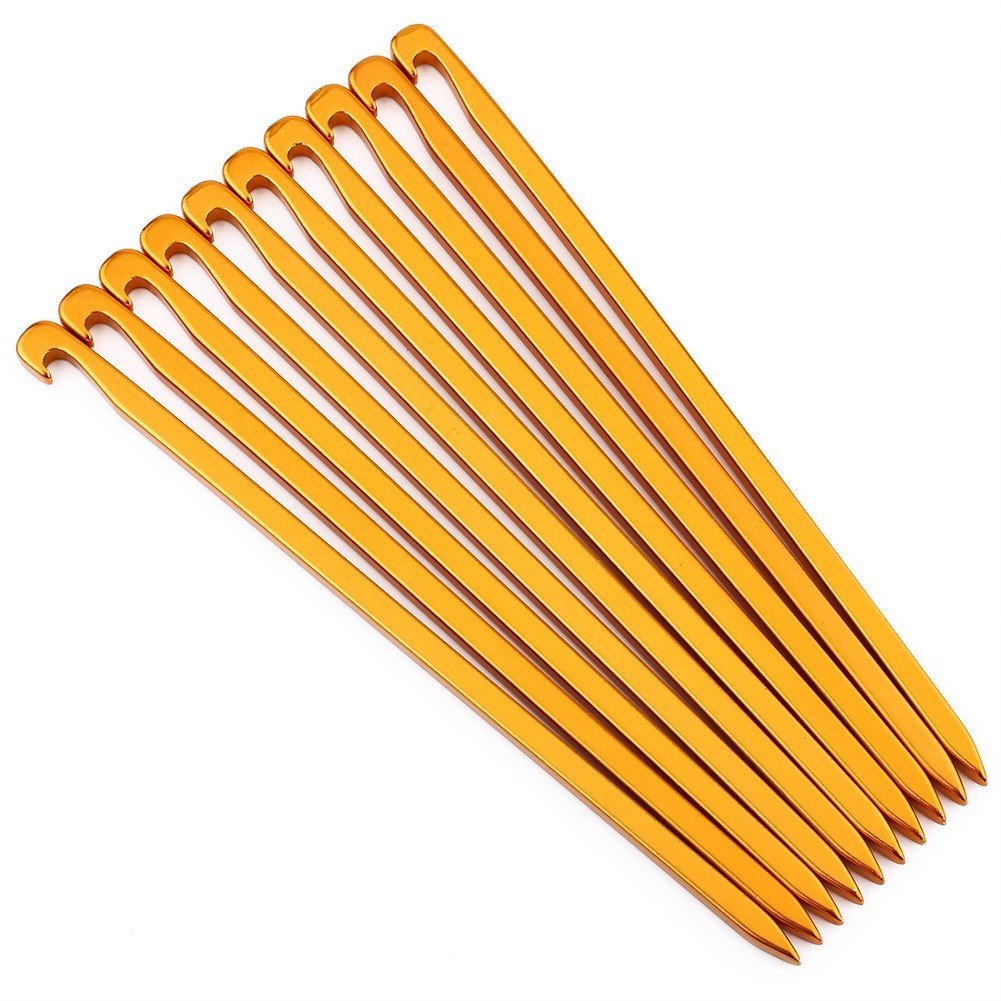 10pcs 16cm Heavy Duty Aluminium Camp Tent Rock Stakes Gold