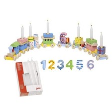 Goki 2294 Geburtstagszug mit Kerzen Weiß Kindergeburtstag Holz Zahlen Lok Party