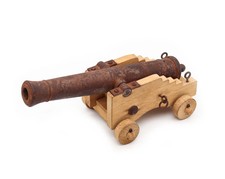 NAVAL CANNON 18th Century Miniature Desk Accessory In Wood And Iron 1960 s