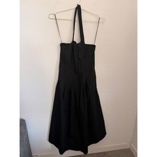 A New Day Black Halter Midi Minimalist Dress w/Pockets Pleated Skirt Size M NWOT