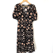 Ulla Johnson Irvette Dress Black Floral Puff Sleeve Ruffle Tiered Midi Dress 