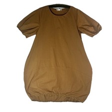 Bloidy Cocoon Dress Bubble Hem Lagenlook Cotton Artsy  Burnt Orange Goblin Sm