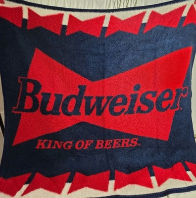 Vtg Biederlack Budweiser Blanket Throw Red White Blue 54''x 49.25'' King of Beers