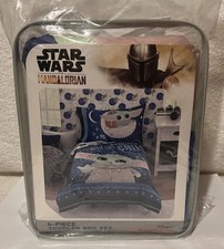 Disney Star Wars The Mandalorian 4 Piece Toddler Bed Set Grogu Blue Quilt New
