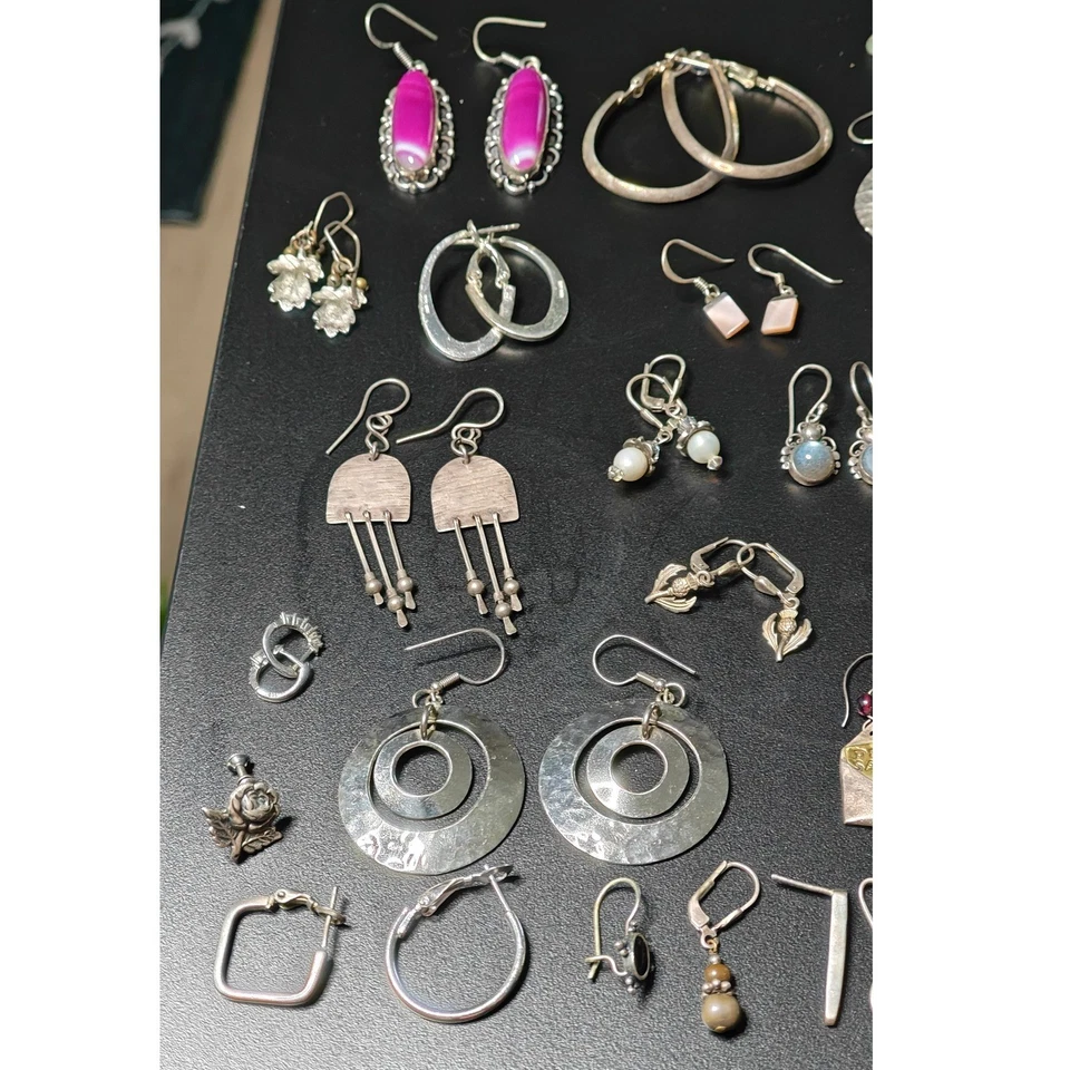 45pc SIGNED All Wearable Sterling Silver Earrings Pink Agate Gemstone VTG Modern - Image 2 of 4