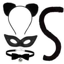 Black Cat Costume for Woman Cat Ears and Tail Bell Collar Mask Set Halloween