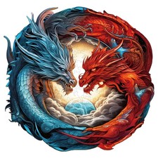 Wooden Puzzle for Adults, Yin-Yang Dragon Puzzle, Beautiful Wooden Box 11.3x10.9