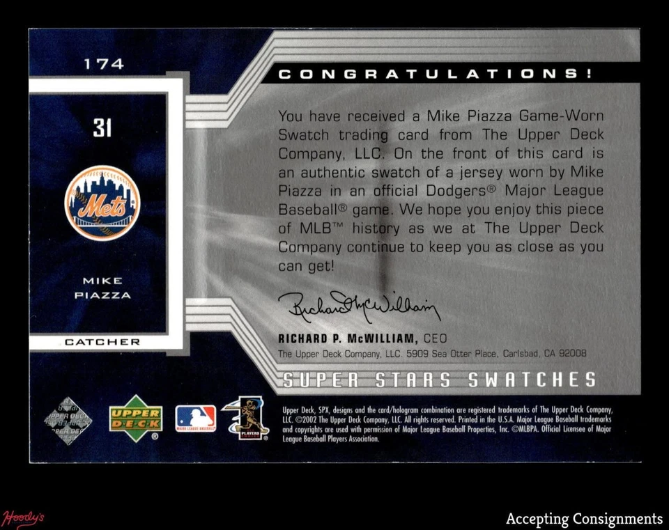 2002 SPx SuperStars Swatches Silver #174 Mike Piazza GAME USED JERSEY 034/400 - Image 2 of 2