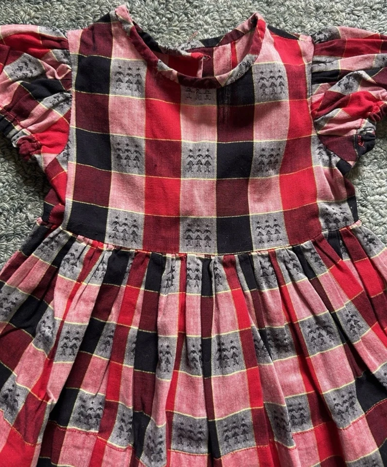 Vintage 1970’s Baby Girl Handmade Plaid Triple Dancer Themed Short Sleeved Dress - Image 2 of 3