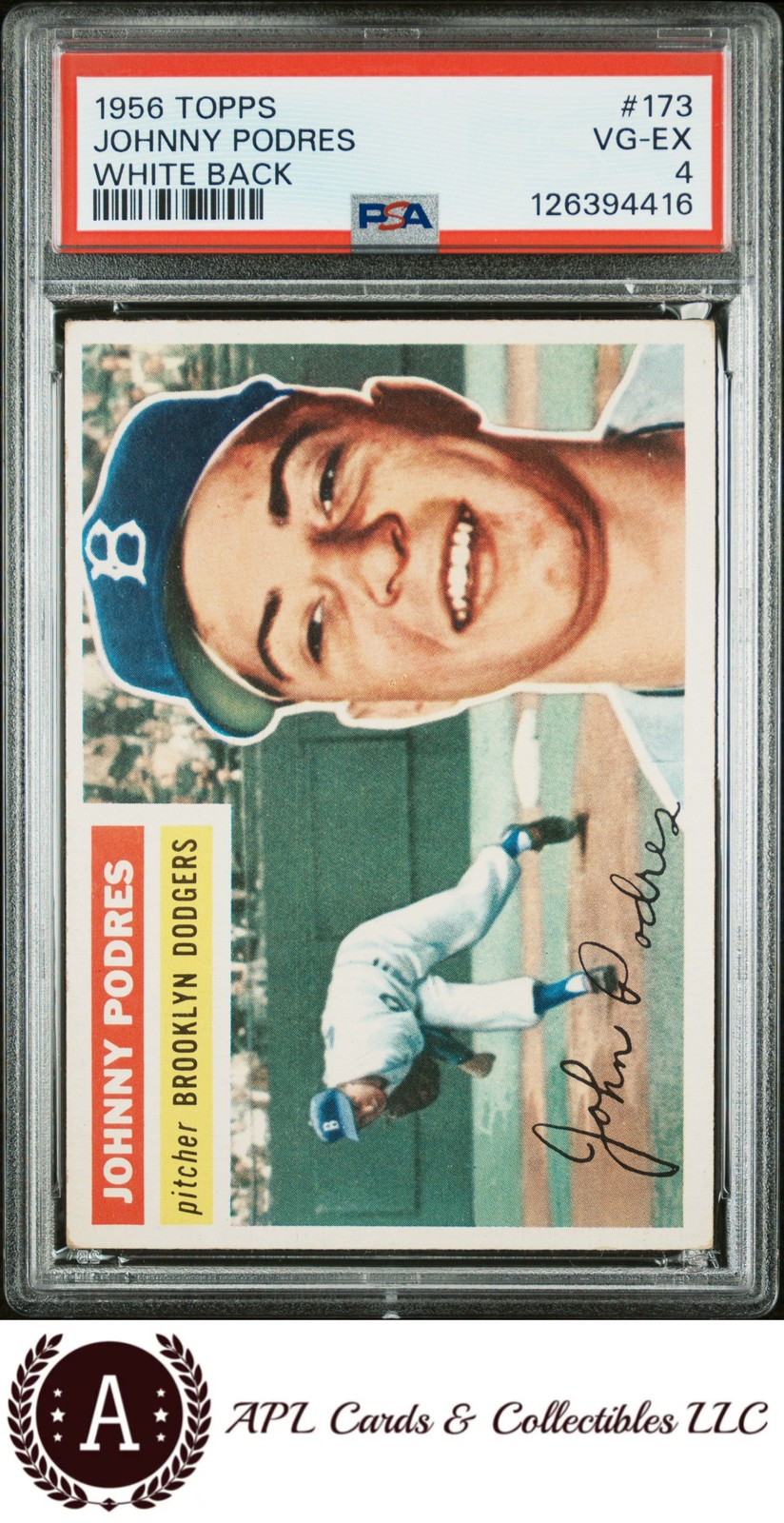 1956 Topps #173 Johnny Podres PSA 4 White Back