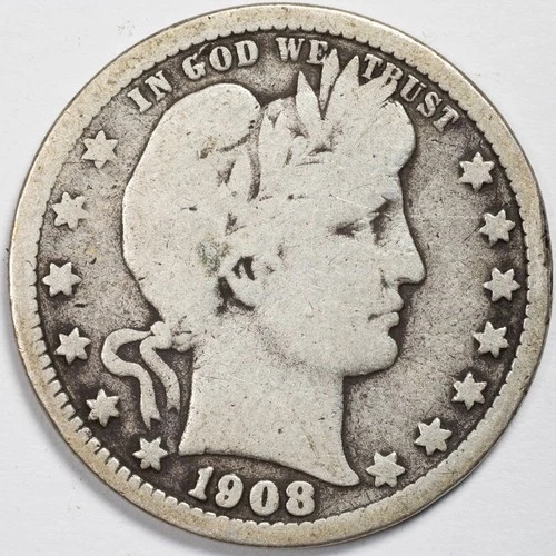 1908-O Good (G) Barber Silver Quarter New Orleans Mint