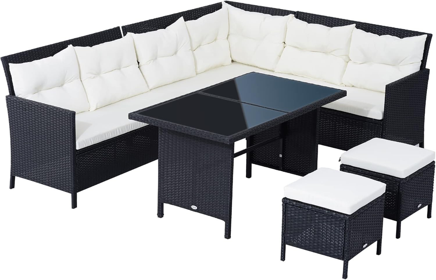 Outsunny 6 Pieces Rattan Garden Furniture Set, 8-Seater Garden Corner Sofa Set