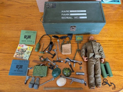 Vintage GI Joe Wooden Footlocker w/Lots of Accessories-L@@K!