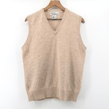 Vintage Filene's Sweater Vest Mens L Tan Lambswool V-Neck Oatmeal Knit Layering