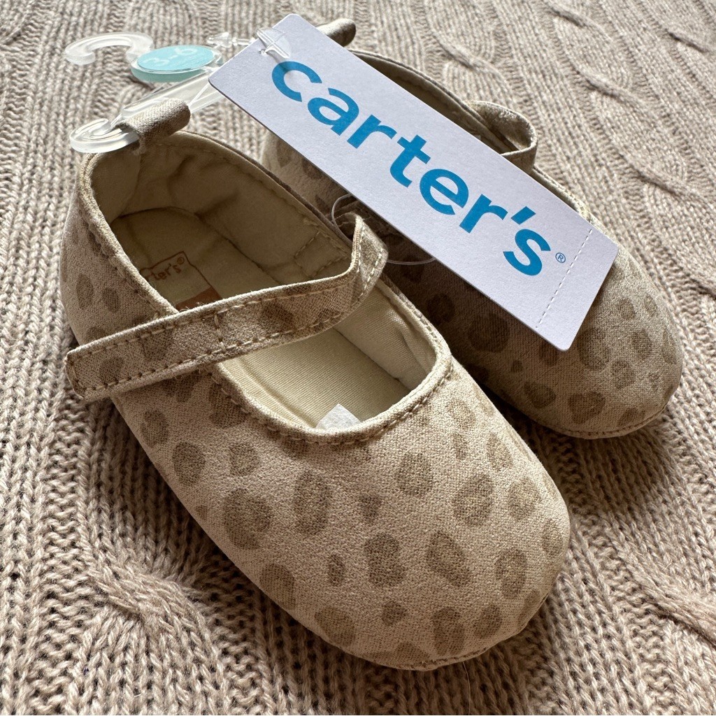 NWT Carter's Baby Girl Shoes, Tan Leopard Mary Janes, Size 2