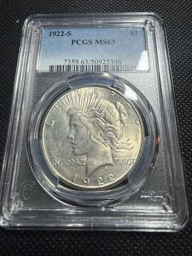 1922-S Peace Silver Dollar PCGS MS63 | San Francisco Mint | Certified
