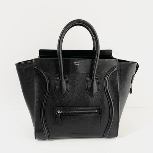 CELINE Luggage Mini Leather Handbag Black Excellent From Japan