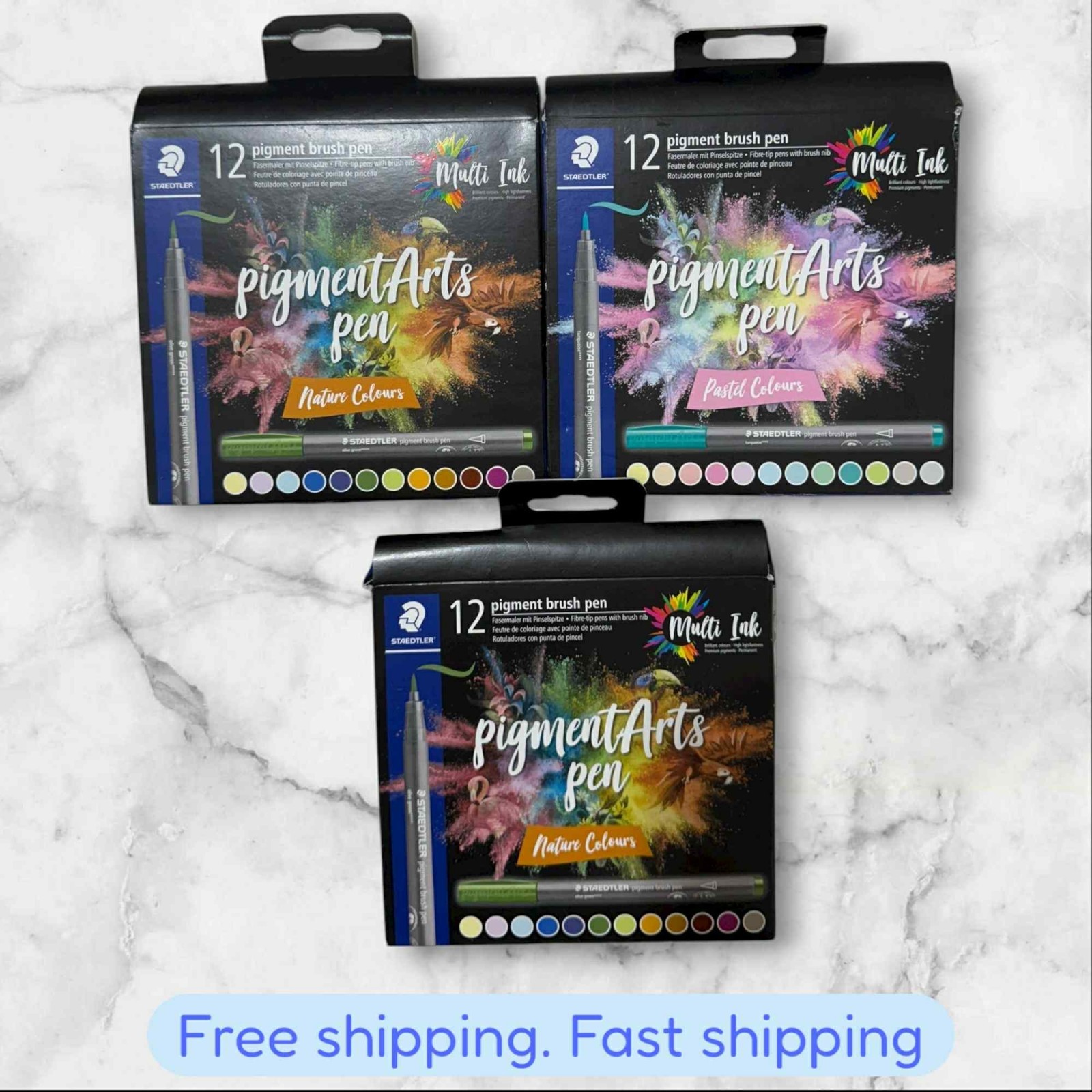 FOR 3 STAEDTLER Pigment Arts Brush Pen Nature Colours Pack o