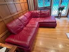 Red Leather L-Shaped Corner Sofa , plus 3 seater plus 1 seater plus stool