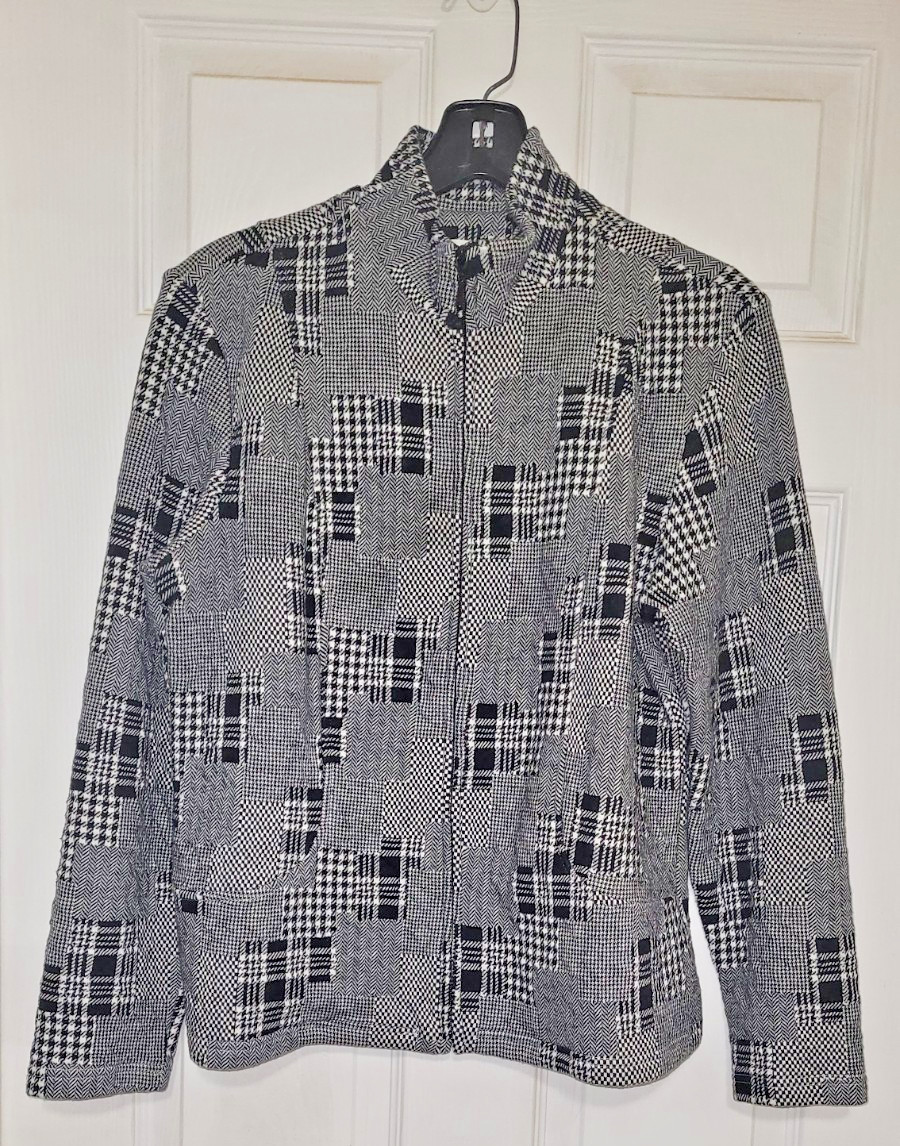 Womens Black White Patchwork Houndstooth Plaid Bl… - image 8