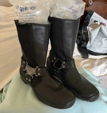 Womens Harley Davidson Emblem Square Toe Harness Motorcycle Black Boots Size 7.5